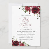 Invitation Fleurs Bourgognes, Fleurs Rouges, Boho, Baby showe (Devant)