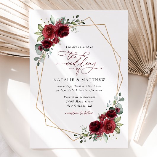Invitation Fleurs Bourgognes, Fleurs rouges, Mariage Floral