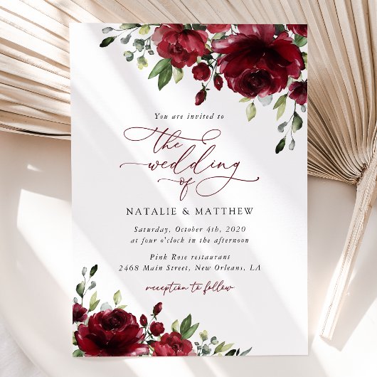 Invitation Fleurs Bourgognes, Fleurs rouges, Mariage Floral