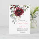 Invitation Fleurs Bourgognes rousses Cross Girl Christening (Debout devant)