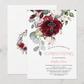 Invitation Fleurs Bourgognes rousses Cross Girl Christening (Devant / Derrière)