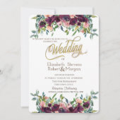 Invitation Fleurs Bourguignonnes Élégantes Mariage (Devant)