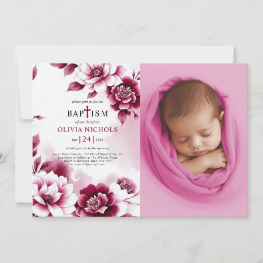 Invitation Fleurs bourguignonnes et fille de l'aquarelle Bapt (Devant)