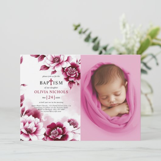 Invitation Fleurs bourguignonnes et fille de l'aquarelle Bapt (Debout devant)