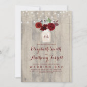 Invitation Fleurs bourguignonnes Mason Jar Mariage en bois ru (Devant)
