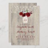 Invitation Fleurs bourguignonnes Mason Jar Mariage en bois ru (Devant / Derrière)