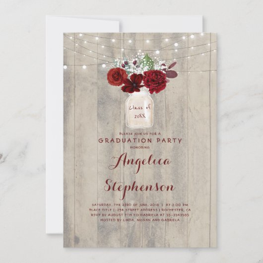 Invitation Fleurs Bourguignonnes Mason Jar Rustic Graduation (Devant)