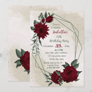 Invitation Fleurs bourguignonnes verdure anniversaire géométr