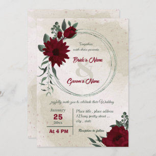 Invitation Fleurs bourguignonnes verdure mariage de couronne