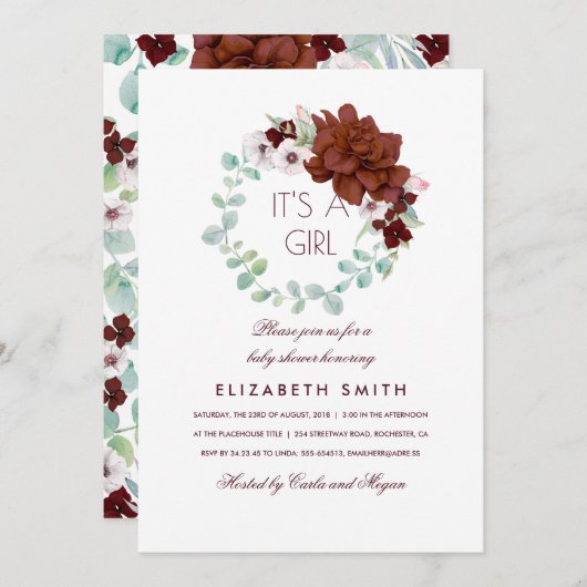 Invitation Fleurs Bourguignonnes Wreath Baby shower élégant (Devant / Derrière)