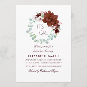 Invitation Fleurs Bourguignonnes Wreath Baby shower élégant