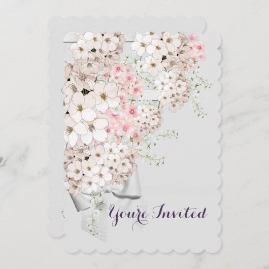 Invitation Fleurs BRIDE & Lattice Gray & Pink Shower Party (Devant / Derrière)