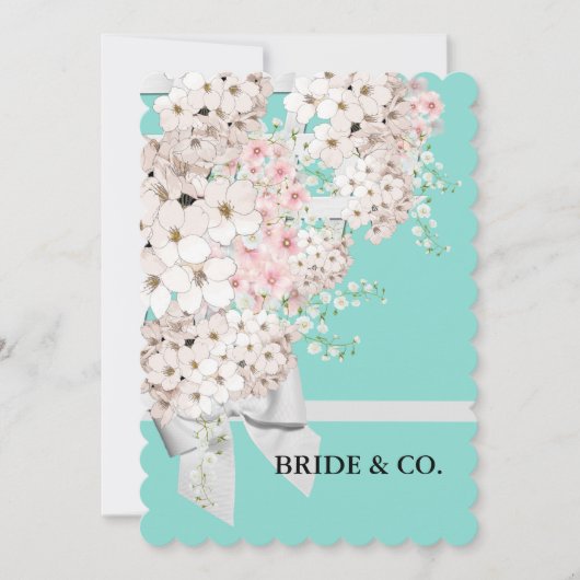 Invitation Fleurs BRIDE & treillis Turquoise douche bleue (Devant)