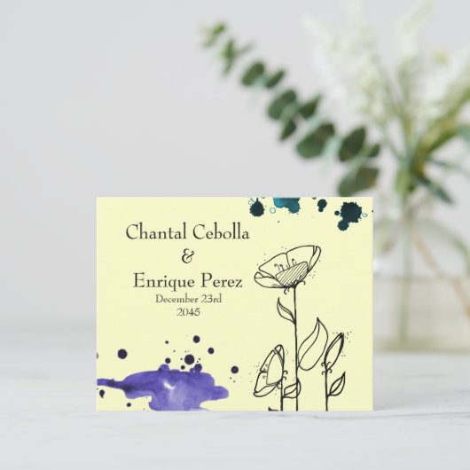 Invitation Fleurs brouillées bleues (Debout devant)