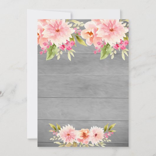 Invitation Fleurs broussailleuses en bois gris d'anniversaire (Dos)