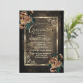 Invitation Fleurs Brown Cadre Or Gothique Quinceañera (Debout devant)