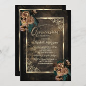 Invitation Fleurs Brown Cadre Or Gothique Quinceañera (Devant / Derrière)