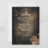 Invitation Fleurs Brown Damas Dark Gothic Sweet 16 (Devant)