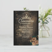 Invitation Fleurs Brown Damask Dark Gothic Quinceañera (Debout devant)
