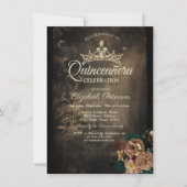 Invitation Fleurs Brown Damask Dark Gothic Quinceañera (Devant)