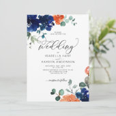 Invitation Fleurs Brûlé Orange Marine Rouille Mariage floral (Debout devant)