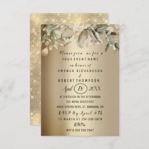 Invitation Fleurs Brunch Sepia Gold Mariage Anniversaire