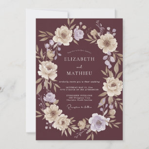 Invitation Fleurs Burgondes Peintes avec Élégance Mariage