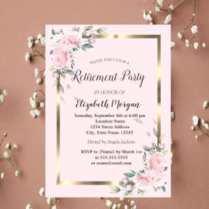 Invitation Fleurs Cadre Doré Rose Retraite