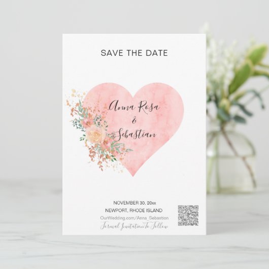 Invitation *~* Fleurs cardiaques AR6 QR MARIAGE ENREGISTRER L (Debout devant)
