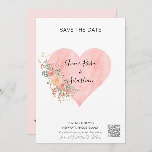 Invitation *~* Fleurs cardiaques AR6 QR MARIAGE ENREGISTRER L (Devant / Derrière)