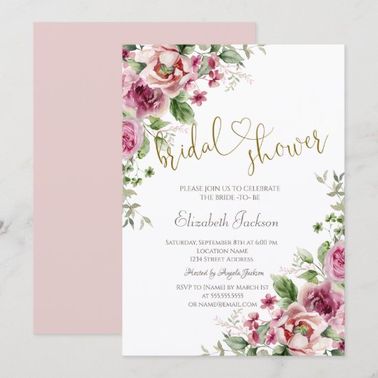Invitation Fleurs Chic Baptême de Mariage (Devant / Derrière)