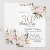 Invitation Fleurs Chic Boho 30 ans Anniversaire (Devant / Derrière)