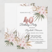 Invitation Fleurs Chic Boho 40e Anniversaire (Devant / Derrière)