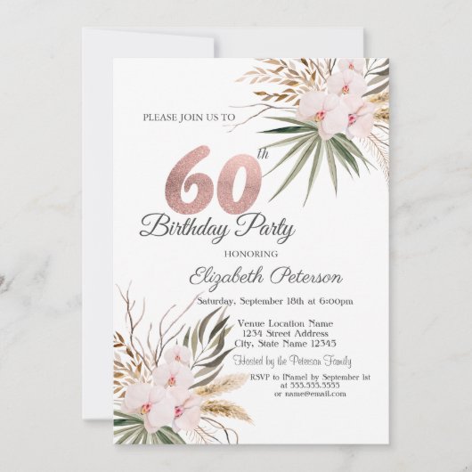 Invitation Fleurs Chic Boho 60e Anniversaire (Devant)