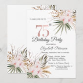 Invitation Fleurs Chic Boho 75e Anniversaire (Devant / Derrière)