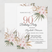 Invitation Fleurs Chic Boho 90e Anniversaire (Devant / Derrière)
