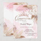 Invitation Fleurs Chic Boho, Couronne, Aquarelle Quinceañera (Devant / Derrière)