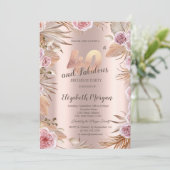 Invitation Fleurs Chic Boho Rose Doré 40e Anniversaire (Debout devant)