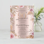 Invitation Fleurs Chic Boho Rose Doré 90e Anniversaire (Debout devant)