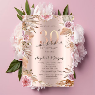 Invitation Fleurs Chic Boho Rose Gold 30e Anniversaire
