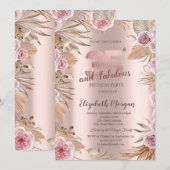 Invitation Fleurs Chic Boho Rose Gold 35e Anniversaire (Devant / Derrière)
