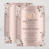Invitation Fleurs Chic Boho Rose Gold 80e Anniversaire (Devant / Derrière)