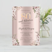 Invitation Fleurs Chic Boho Rose Gold 80e Anniversaire (Debout devant)