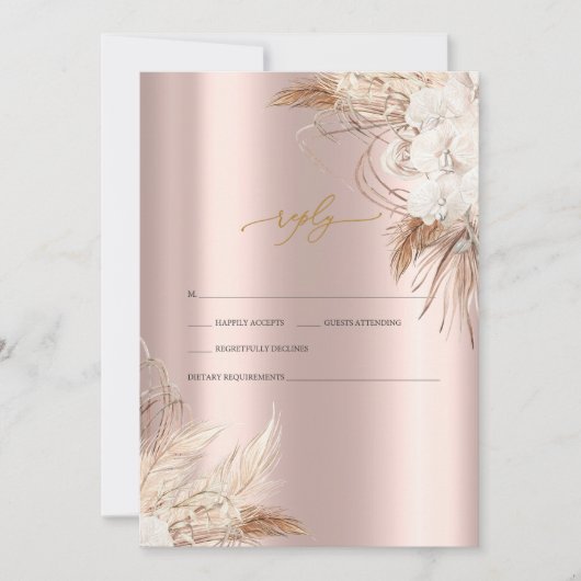 Invitation Fleurs Chic Boho Rose Gold Mariage RSVP (Devant)