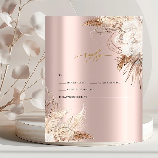 Invitation Fleurs Chic Boho Rose Gold Mariage RSVP