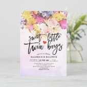 Invitation Fleurs Chic Fête de Naissance Douce Petits Jumeaux (Debout devant)