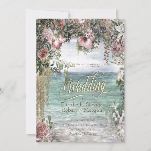 Invitation Fleurs Chic Mariage Océan (Devant)