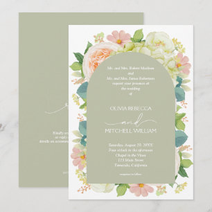 Invitation Fleurs Chic Mariage Tout en Un Vert Sauge