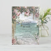 Invitation Fleurs Chic Océan Écriture Mariage (Debout devant)