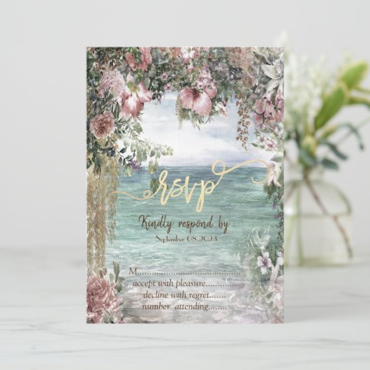 Invitation Fleurs chic Ocean RSVP (Debout devant)
